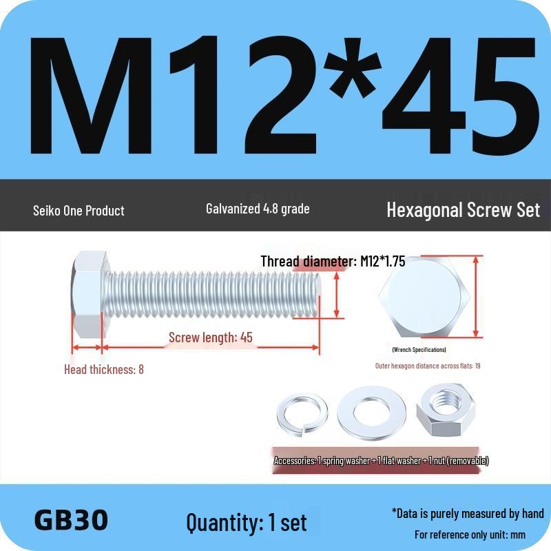 Galvanized Hex Head Bolt & Nut Set - Grade 4.8, Sizes M4 To M30