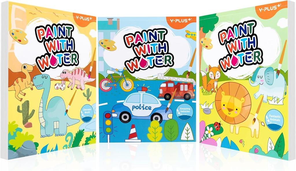 YPLUS Watercolor Coloring Books for Watercolor Paper for Kids Ages and Reusable Coloring Painting Craft Gifts with Set of 3 Toddlers, 1-3 2-4, Books,