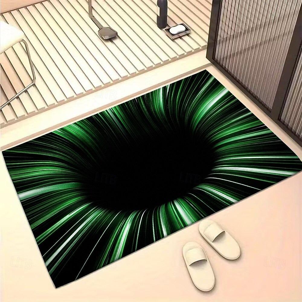 

3D Optical Illusion Doormat Green Vortex Tunnel Design 2D Flat Print Welcome Mat Stunning Modern Entryway Accent Rug 40cm x 60cm