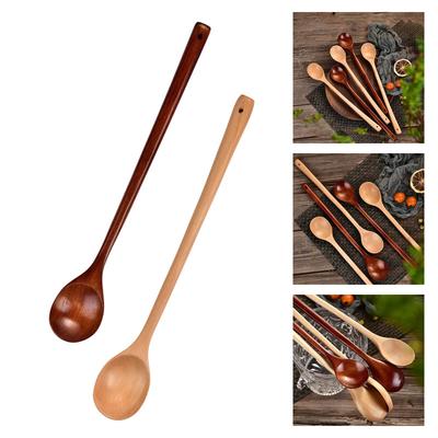 Natural Wooden Spoon Long Handle Stirring Utensil For Hot Soups Coffee And Sauces Heat Resistant Kitchen Tool