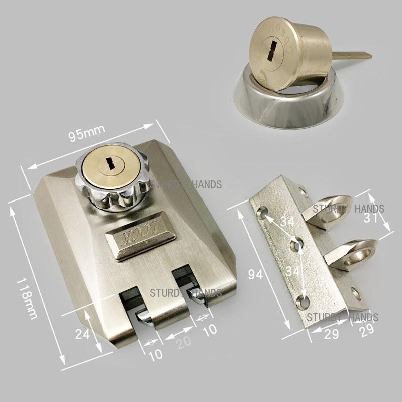 1 set of outdoor sliding door steel door lock strength wheel hook warehouse iron door automatic lock buckle with key A