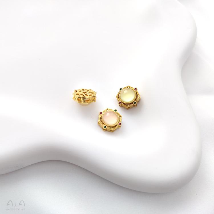 Dull Gold Cat's Eye Stone Spacer Beads with Imitation Jasper for DIY Bracelets and Necklaces