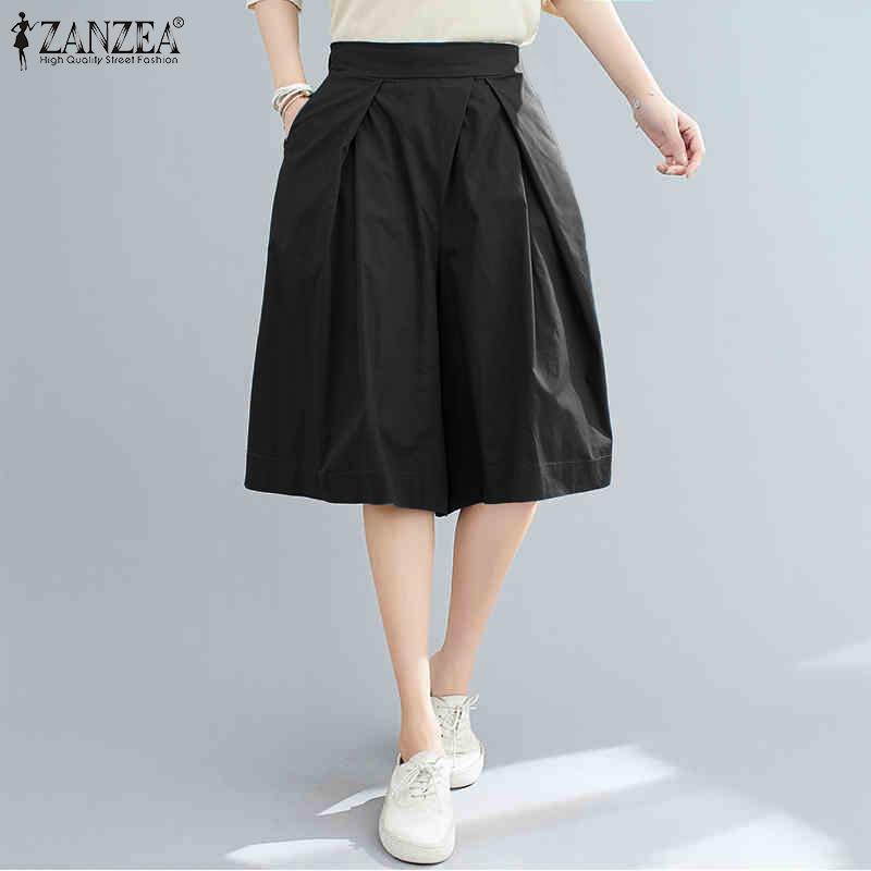 ZANZEA Femme Été Couleur Unie Ample Décontracté Jambe Large Pantalon Cinquième