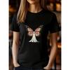 Butterfly and Dress Print Short-sleeved T-shirt Casual and Versatile Style Suitable for Women's Summer Daily Wear and Going Out