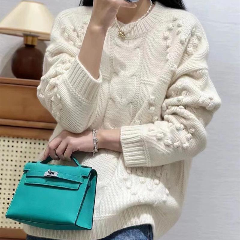 Herbst und Winter Rundhals Damen Strickpullover Rot Vielseitiger Lässiger Stil Dicker Pullover für Damen