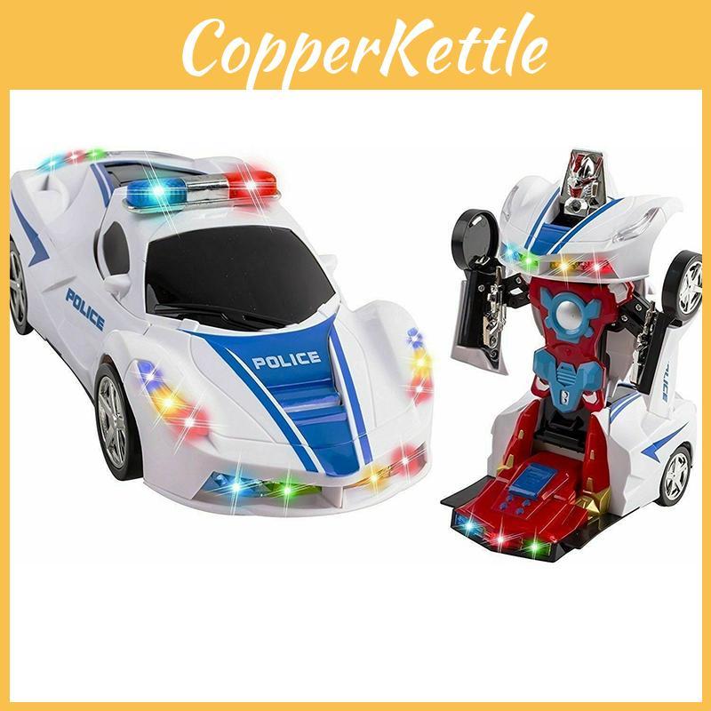 Exciting Deformable Robot Police Car Toy With Flashing Lights And Sounds For Kids