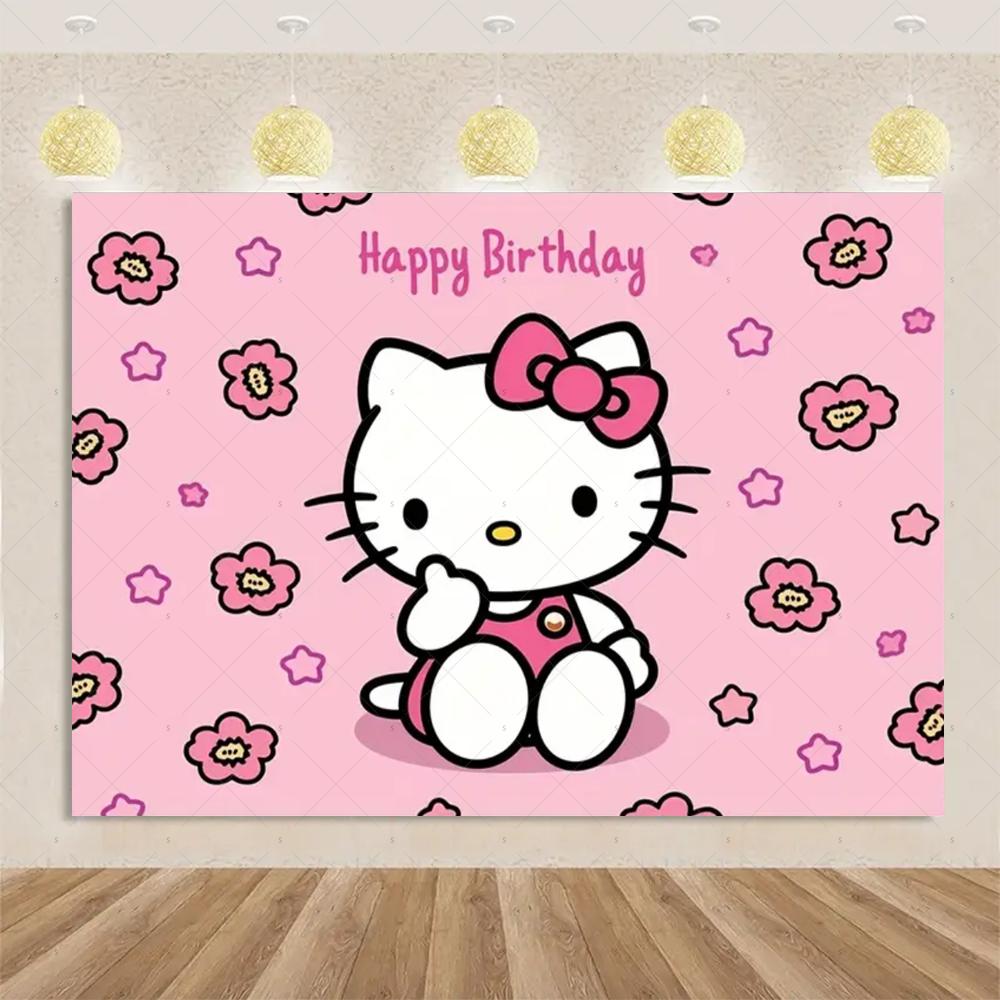 Adorable Hello Kitty Pink Graffiti Streets Printed Tapestry Bedroom Decoration Celebration Background Design Holiday Party
