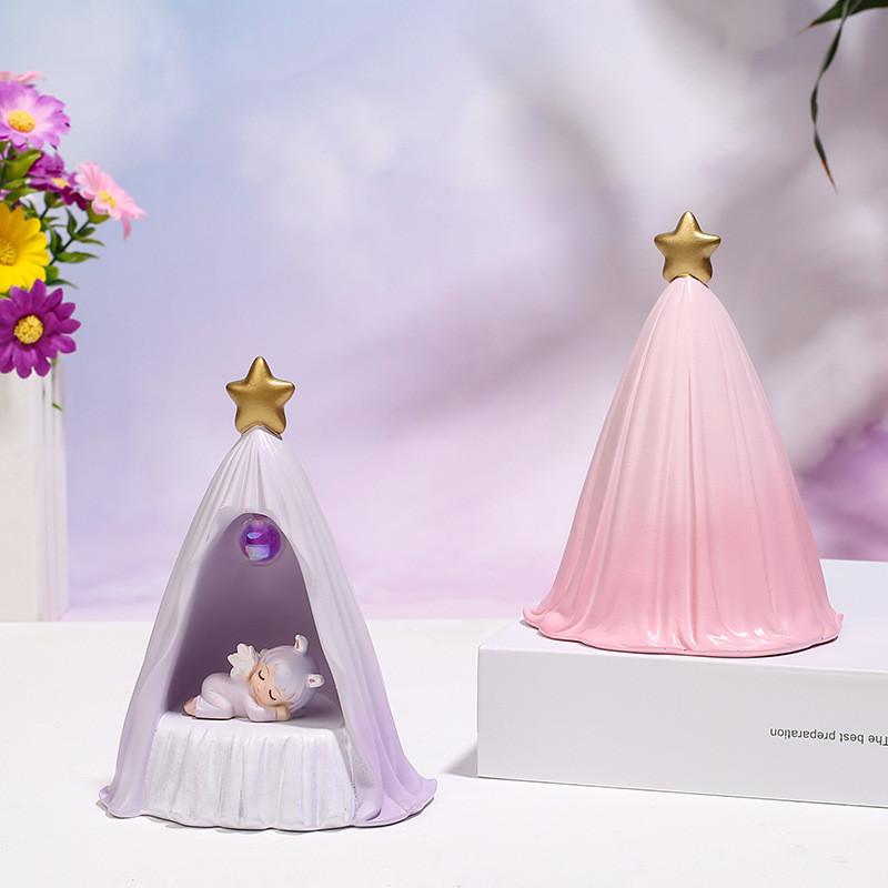 Lamp Night Warm Light Battery Powered Cartoon Cute Sleeping Shaped Girl