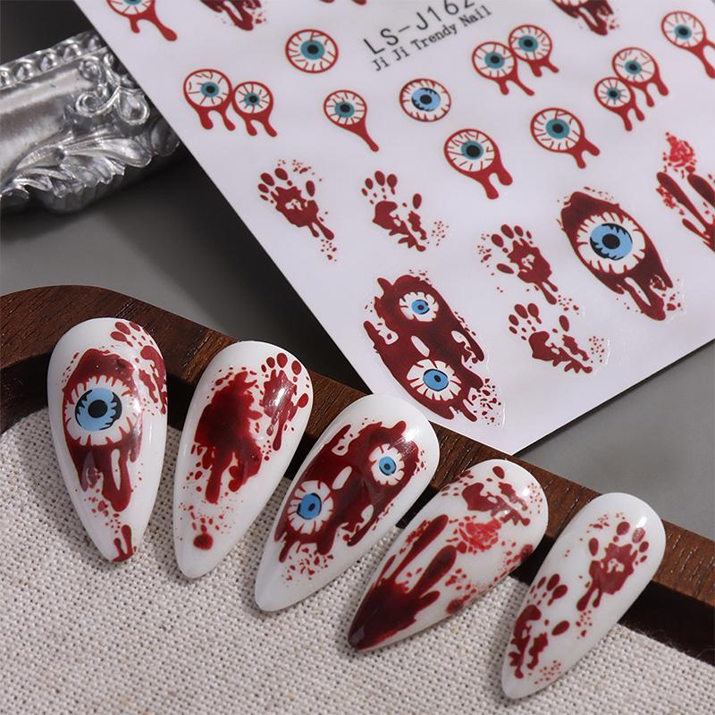 2Pcs Unique Design Halloween Nail Stickers Cartoon Devil Eye Ghost Skull Cat for Exclusive Halloween Party Nail Decor