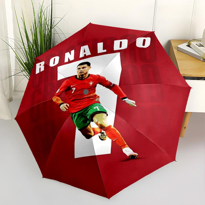 Ronaldo's Iconic Strike Outdoor Automatic Umbrella Compact 8-Rib Lightweight Durable Plastic & Iron for Women/Men Fashion Lovers Wedding Party Gift