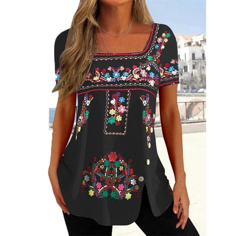 BITCED Women's Fashion Casual Square Collar Short Sleeve Blouses & Shirts