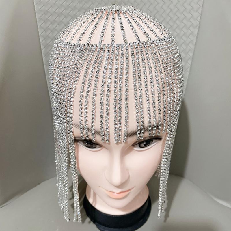 Böhmisk stil för strass dropphängande panna för huvudkedja kristall huvudstycke bröllopshårkedja för huvud J