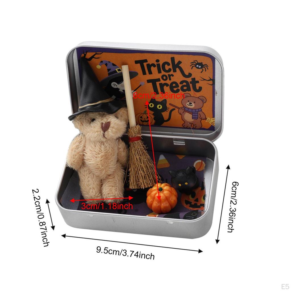 A Box Halloween Decoration Black Cat Pumpkin Ornaments for Boys Girls Mini Witch Broom Stuffed