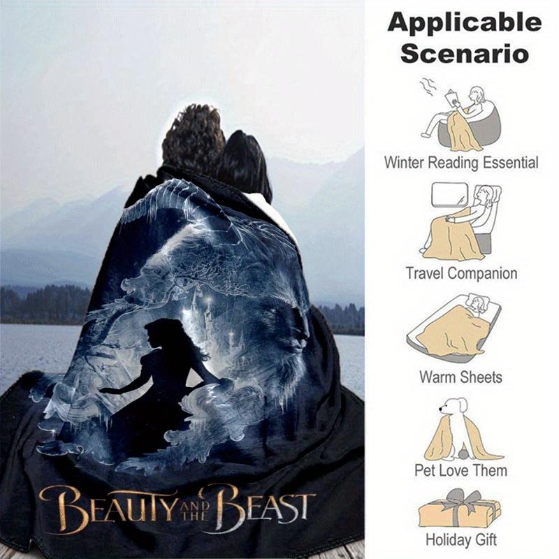 1pc Beauty and The Beast Printing Blanket - Soft, All-Season Throw for Office Blanket,  | Personalized Gift with Adorable Cartoon Design