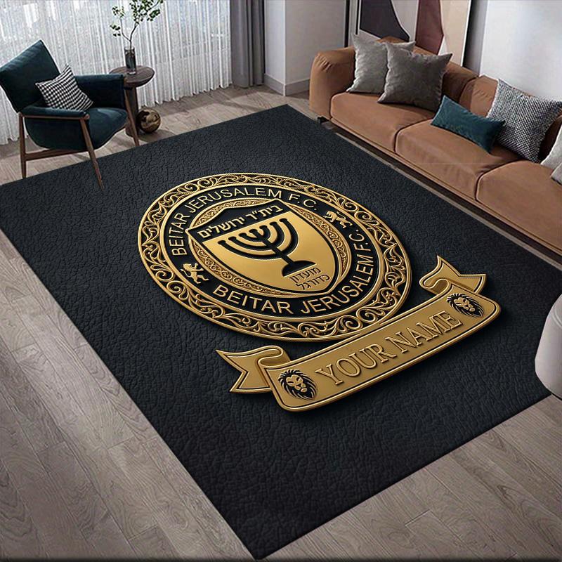Benutzerdefinierter Name Beitar Jerusalem Flanellmuster Quadratischer Teppich, Läufer, Teppich für Wohnzimmer Schlafzimmer Sofa Spielzimmer Dekor, Rutschfeste Fußmatte