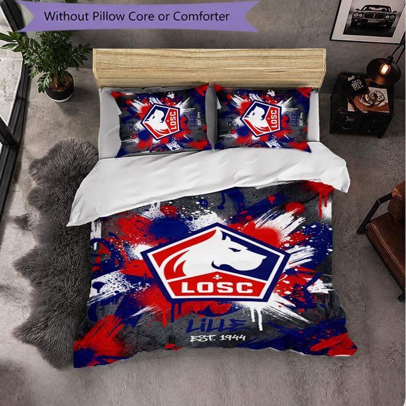 LOSC Lille FC Bettwäsche-Set 3-teilig Bettbezug-Set Dekorative Bettwäsche für Jugendzimmer Heimdekoration