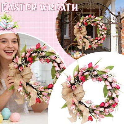 Simulated Tulips Wreath Artificial Flower Bohemian Spring Decor Outdoor Front Door Wreaths Easter Spring Wedding Decoration