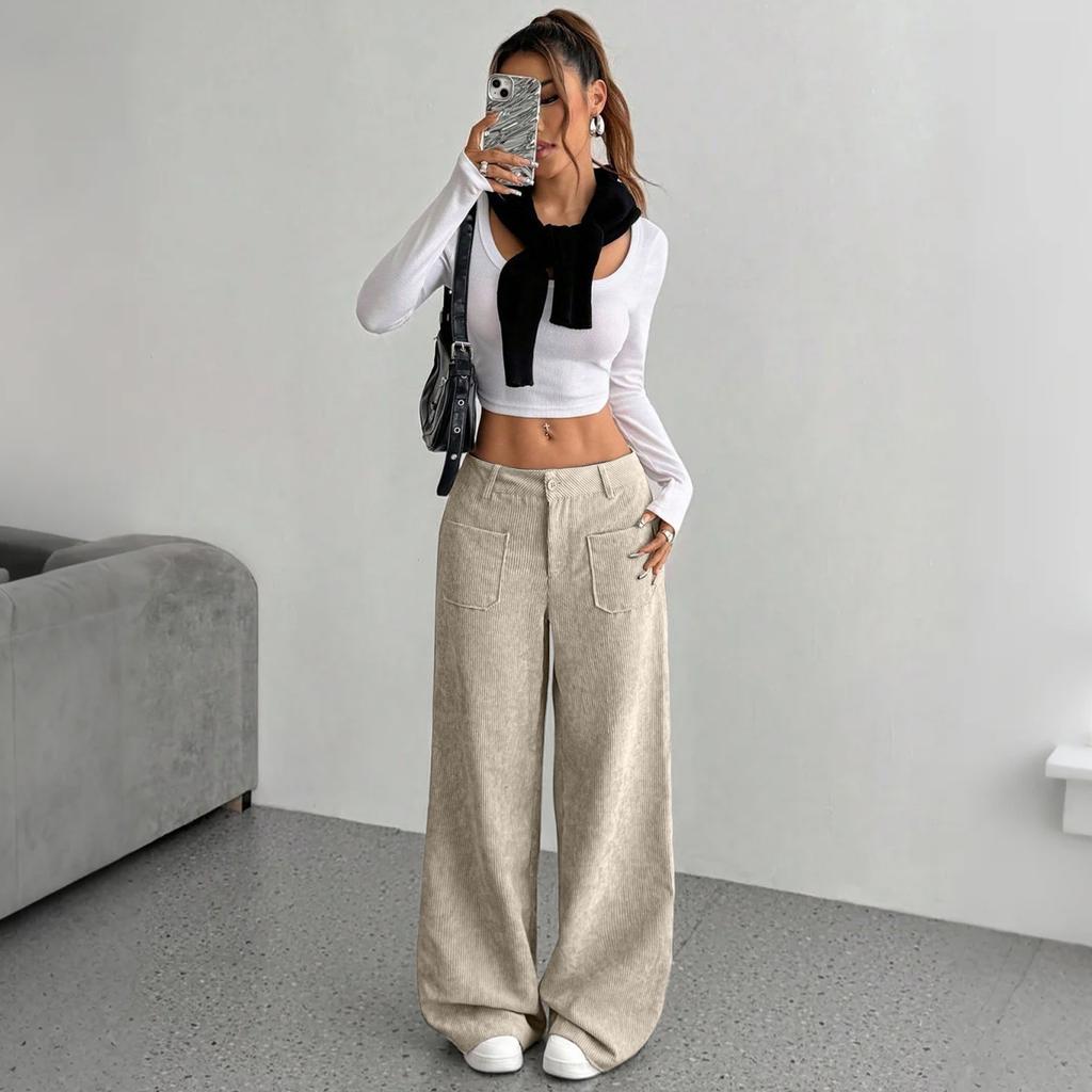 Women's Corduroy Pants, Loose Fit, Casual, Fashionable, Slimming