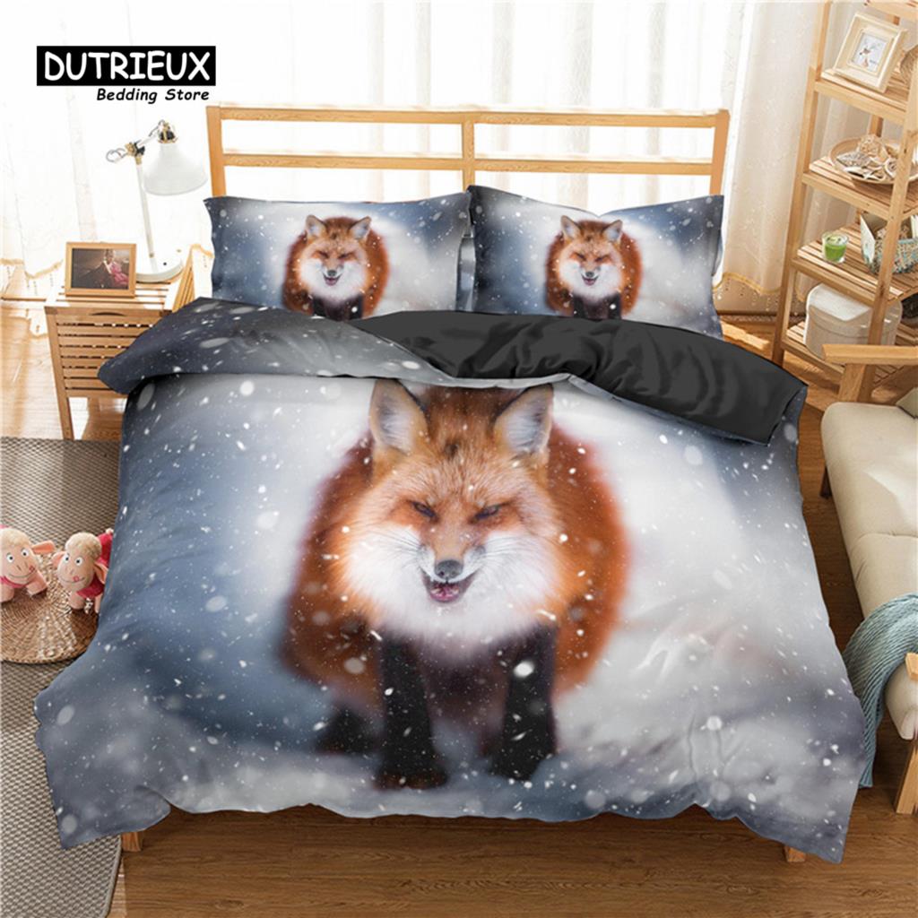 Cozy Elegant Twin Kids Fox Size Polyester Wild Animal Orange For Child Girls Teen Bedroom Decor Comforter