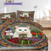 Weißes Katzenmuster Bettwäsche Steppdecke Set Deckenbezug Kissenbezug Heimdekoration Geburtstagsgeschenk (1 Bettbezug + 2 Kissenbezüge, ohne Füllung)