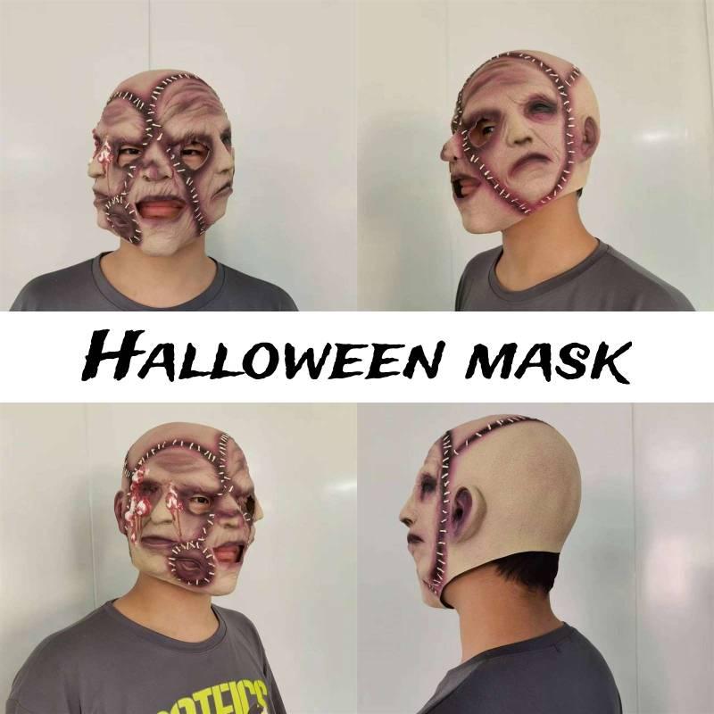 Creepy Halloween Latex Mask Triple-faced Ghost With Skin-like Texture