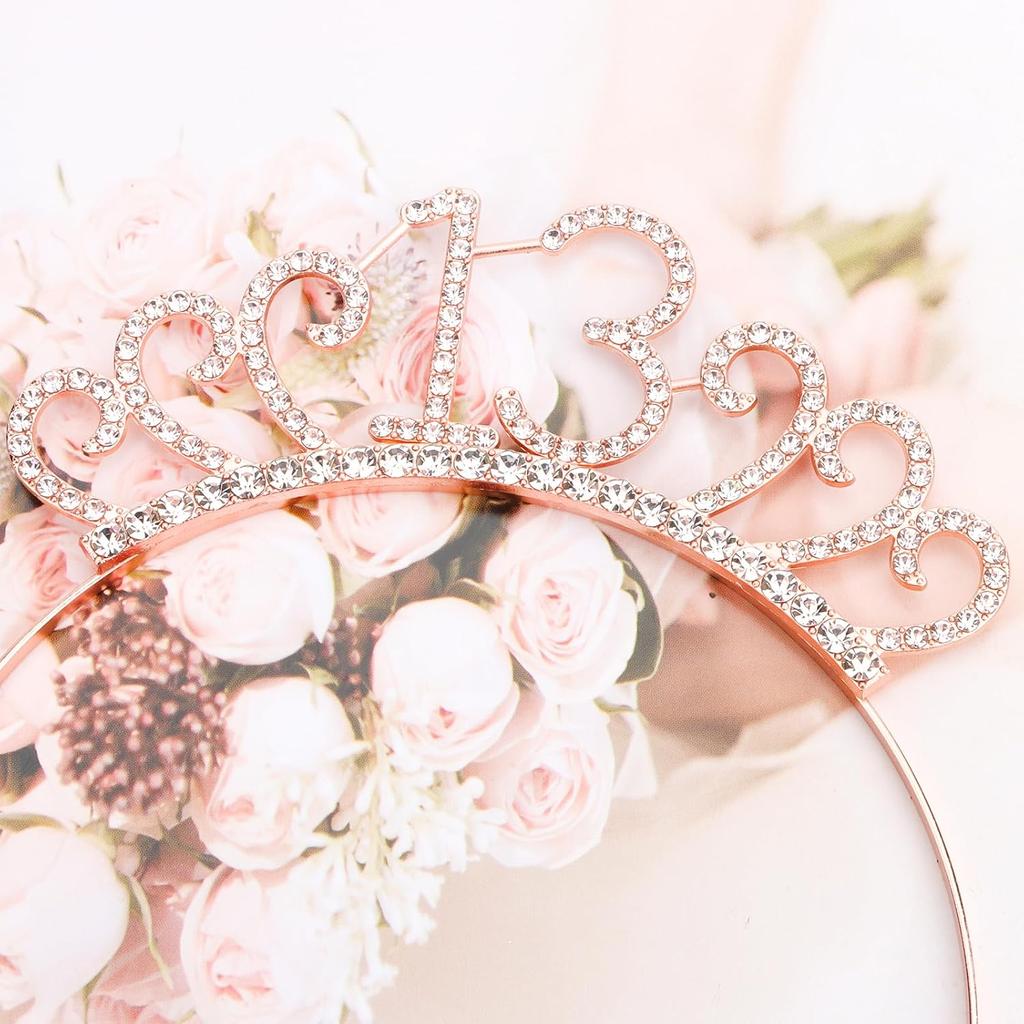 CIEHER 13th Birthday Headband, Sash Set & Tiara - Birthday Decorations & Gifts for Teen Girls