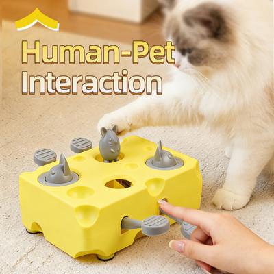 Pet Interactive Cheese Whack A Mole Toy, Cat Treat Dispenser Feeder, Indoor Self Entertainment Puzzle Teaser Toy