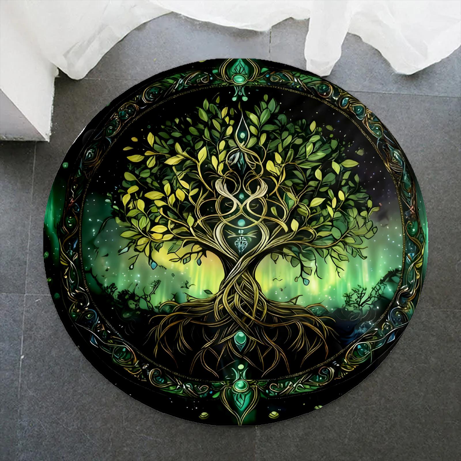 

Винтажный круглый ковер Дерево Жизни для гостиной и спальни Элегантный нескользящий ковер Стильный декоративный коврик для пола Идеальный подарок 60cm