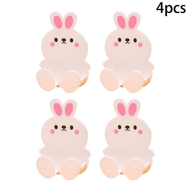 Cute Rabbit Wall Hooks Set - Self-Adhesive Organizer Clips For Cables, Scissors & Small Items