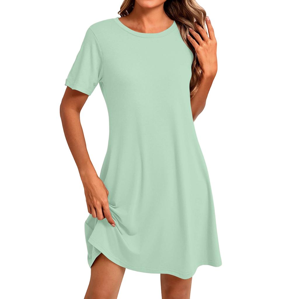 Women's Fashion Casual Color Round Neck Short Sleeve Short Dress