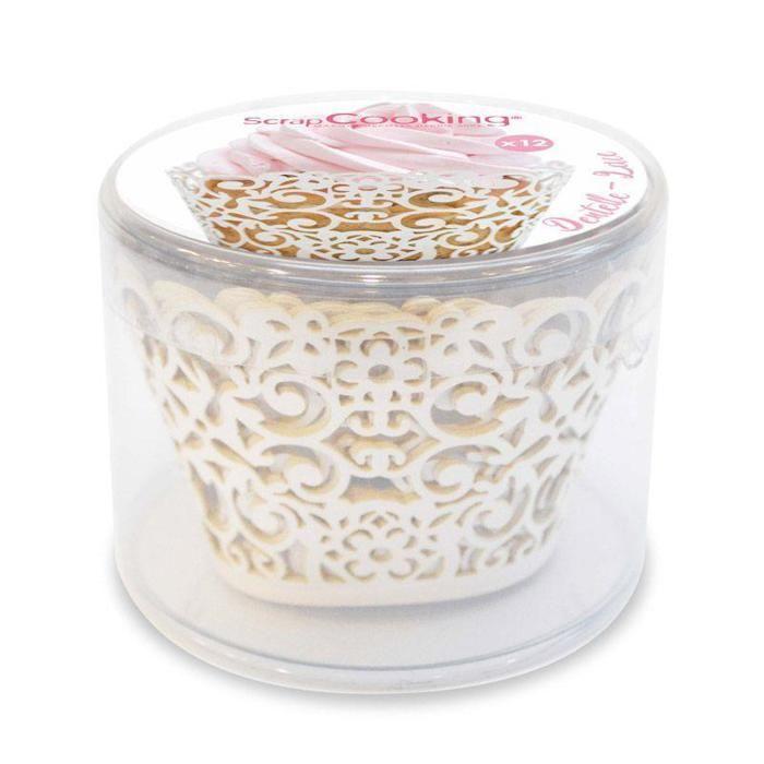 Contours pour cupcakes - SCRAP COOKING - Dentelle - 12 pièces - Blanc - Ø23,5 cm