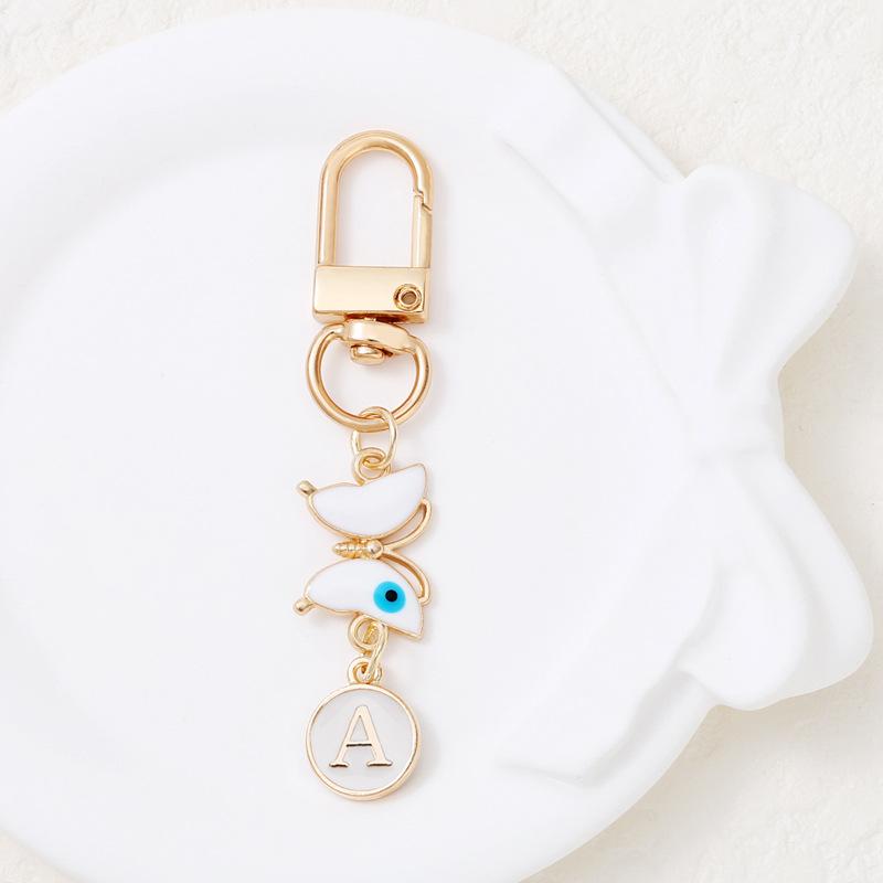 Fashion Butterfly Letter Keychain Fashion Round A-Z Initial Letter Keyring Charms Bag Pendant Decoration Car Key Holders Gift