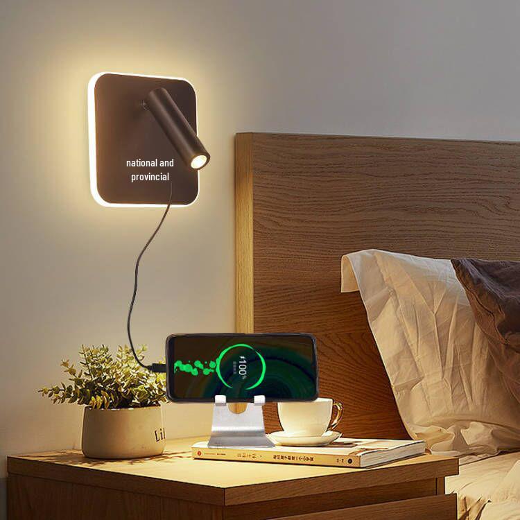 Modern Minimalist Indoor LED Wall Lamp with USB Reading Light for Bedroom or Living Room.