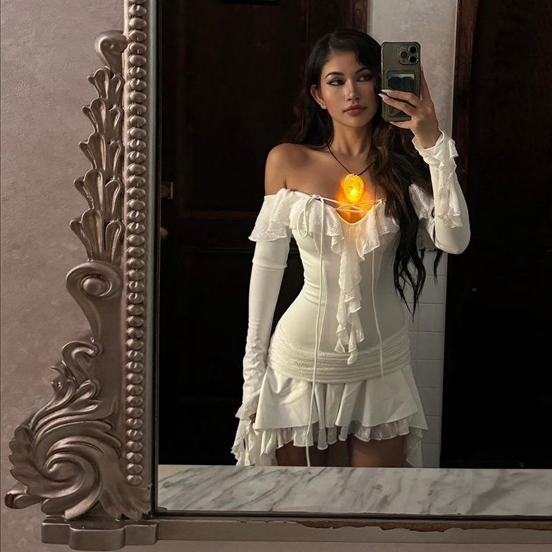 Women's Spice Girls Pure Personality Street Fashion Waist Irregular Long Sleeve Dress