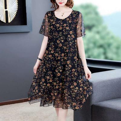 Abiti casual a vita alta con scollo a maniche corte e stampa floreale primavera-estate moda donna