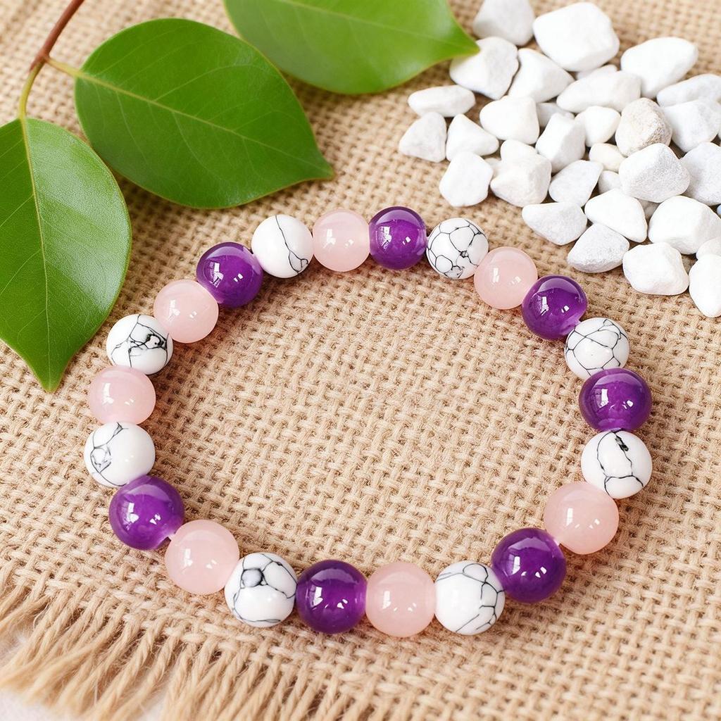 Purple Amethyst Rose Quartz White Howlite Beaded Bracelet Sweet Fashion Jewelry For Women Daily Wear Gift