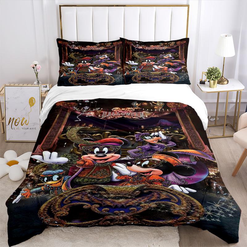 3pcs Mickey and Minnie Halloween Theme Printed Bedding Set, Soft and Comfortable Quilt Cover for Bedroom, Guest Room S067