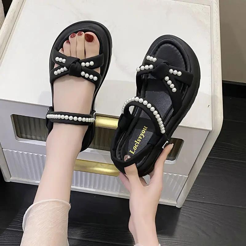 Fashion Pearl Open Toe Sandals for Women Low Price Vip The Best Woman Shoes Wholesale Casual 2025 Trending Luxury Summer Sale Footwear