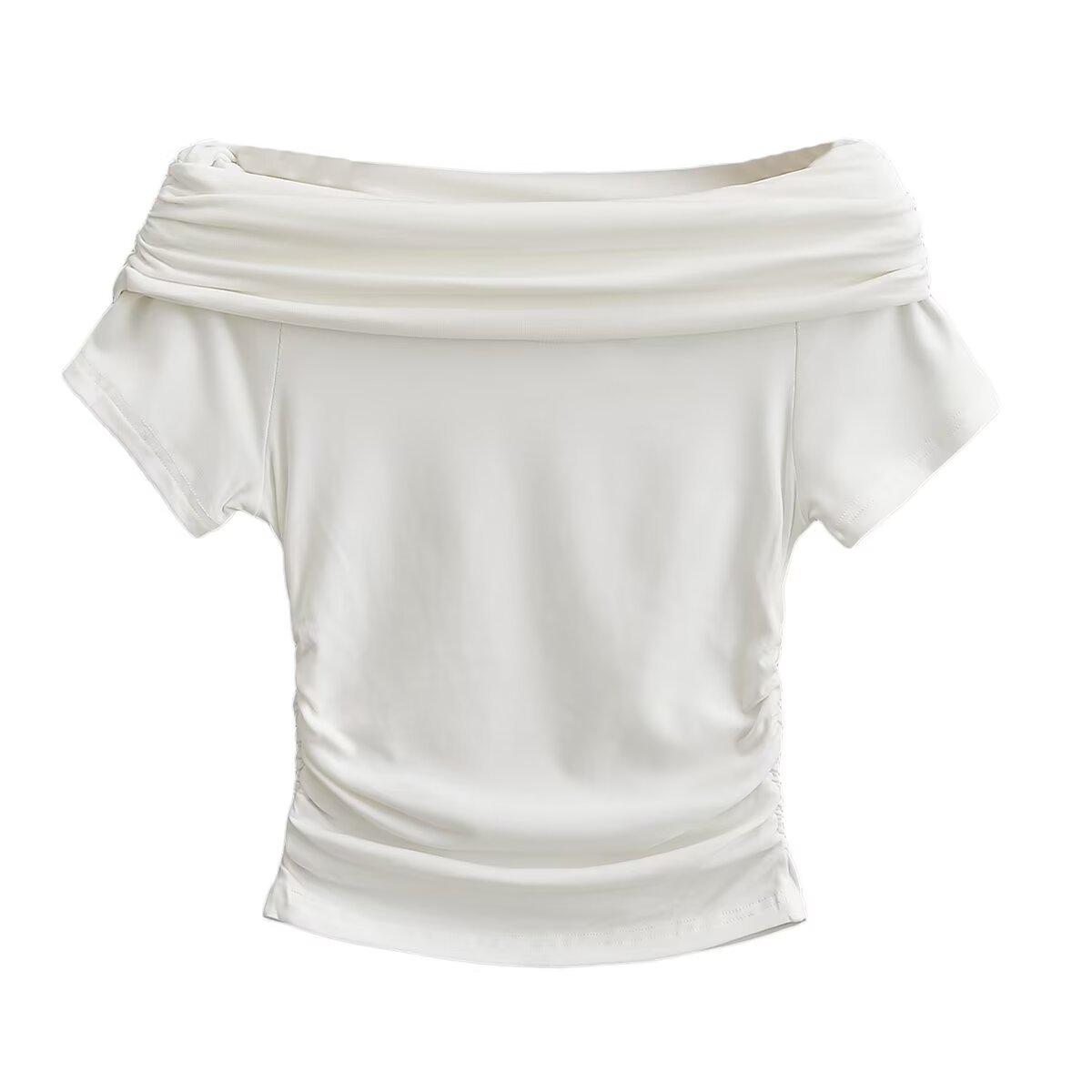 

Spring/Summer 2025 Women s Slimming Pleated One-Shoulder T-Shirt Small