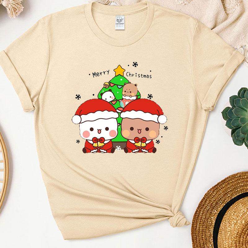 Merry Christmas Cute Funny Bubu Dudu Cartoon Emoticon Graphics Tshirt Ulzzang Men Woman Cotton Tees Trendy Holiday Party Shirt