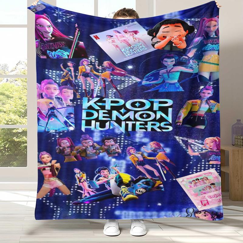K-Pop Demon Hunters Golden Saja Boys Flannel Blanket,Ultra Soft Warm Plush Throw for Home Bedroom Bed Sofa Cover Office Picnic