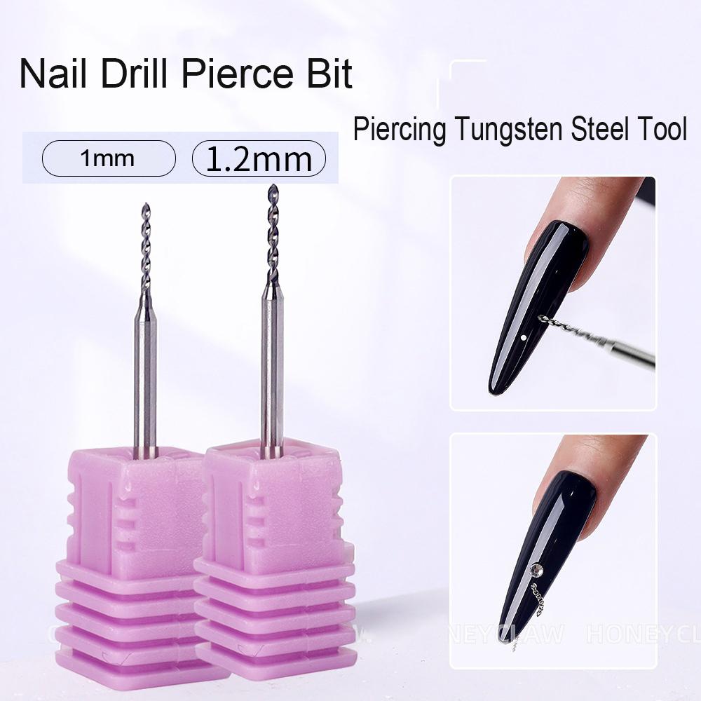 2Pcs/kit Professional Nail Drill Pierce Bit 1-1.2mm Super-Fast Piercing Steel Grinding Head Nail Tool DIY Punk Nail Pierce Tool 2pcs
