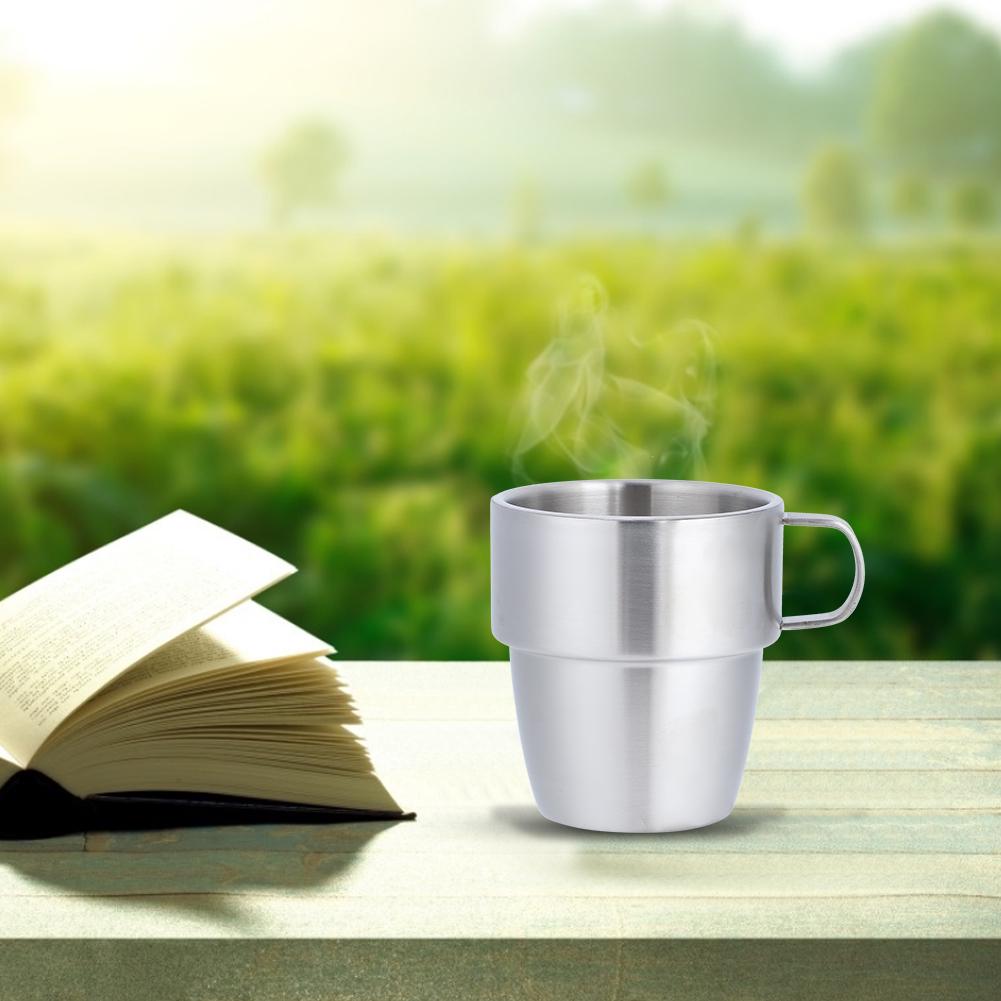 Household 304 Stainless Steel Double Layer Coffee Cup Mug with Handle for Coffee Shop 300ml