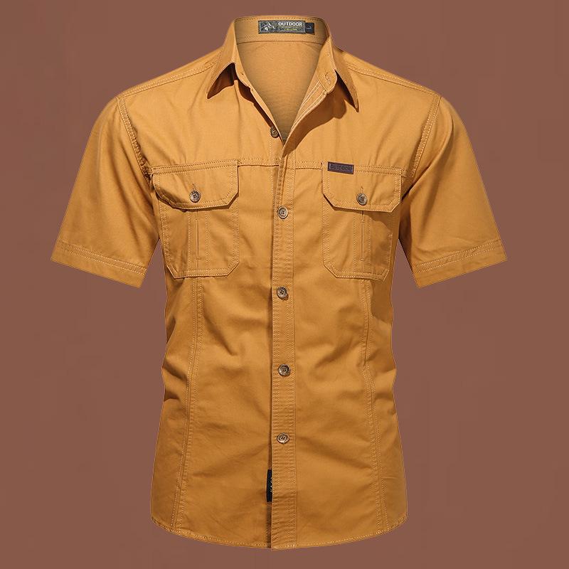 Pánská outdoorová bavlněná pracovní košile s krátkým rukávem, nežehlivá
