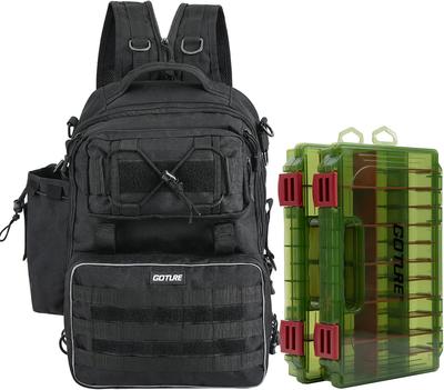 Goture Fishing Backpack with Rod Handbag Includes Two 3600 Size Tackle Suitable for Camping and Black Holder, Style, Boxes, Waterproof, Hiking,