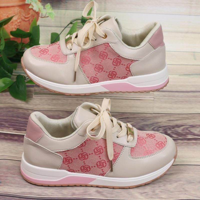 Hiking shoes women's new large size flower lace-up color matching breathable women's casual sports shoes