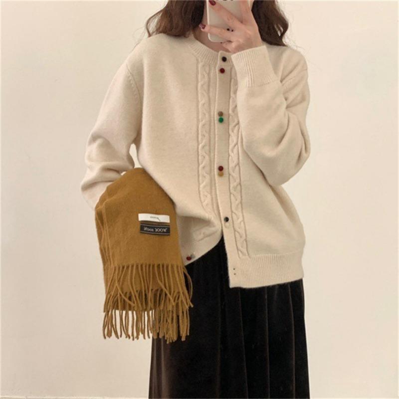 Sweet Soft Waxy Knitted Cardigan Top Women's Autumn and Winter New Color Buckle Loose Gentle Wind Sweater Jacket