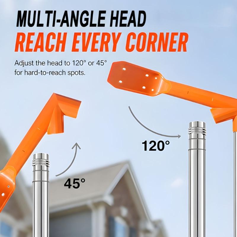 Roof Gutter Cleaning Kit with 1 Cleaning Hook and 4 Extension Rod Sections, Manual Dry Cleaning Tool for Debris, Sludge and House Drain Channels