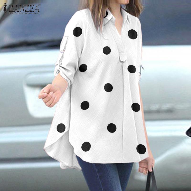 

ZANZEA Повседневная женская блузка с отложным воротником и рукавом 3/4 в горошек