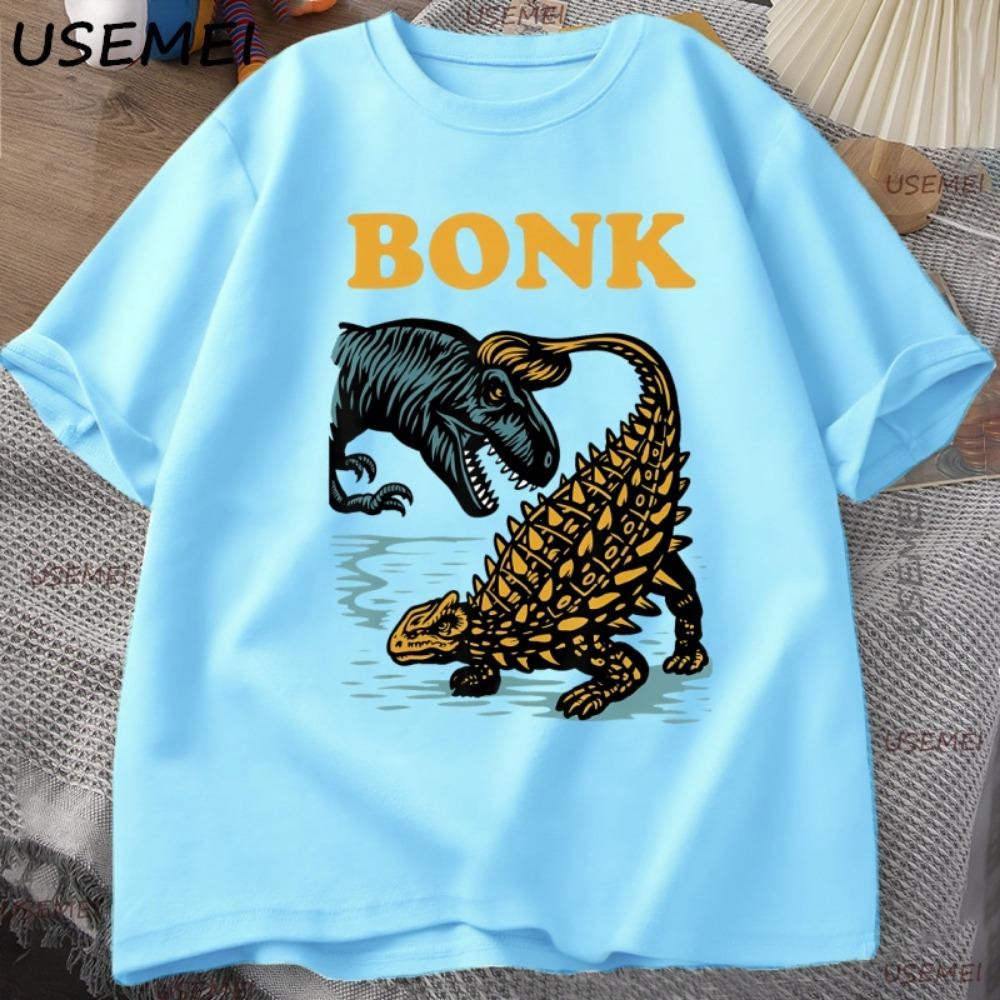 Funny Dinosaur Bonk Graphic T-shirt Casual Short-sleeved Round Neck T-shirt Street Wear Round Neck Retro T-shirt T-shirt
